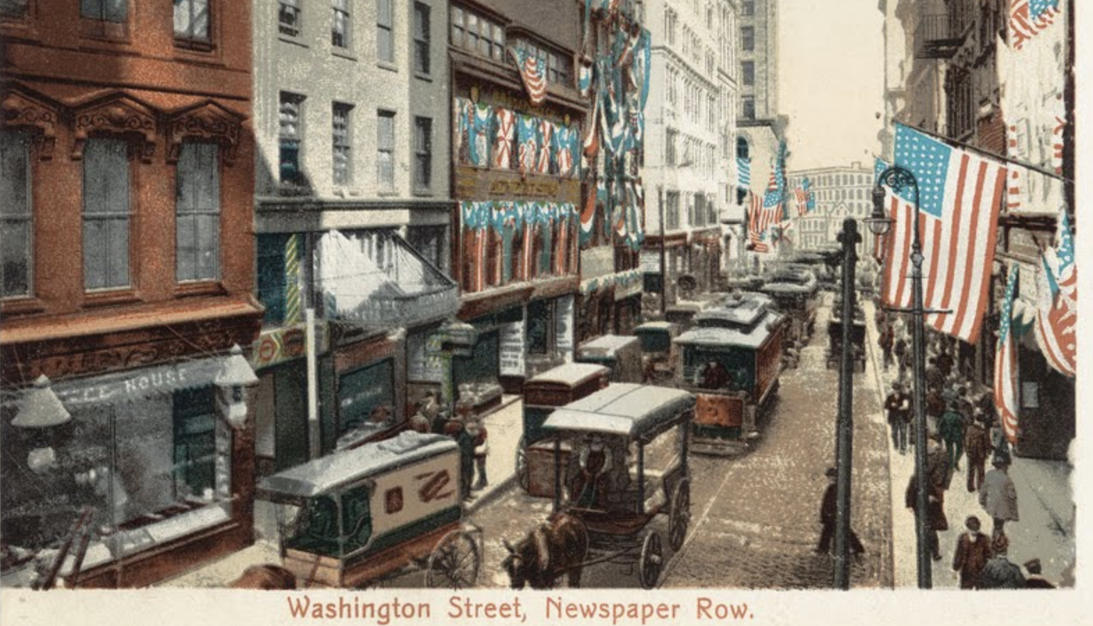 Washington Street, Newspaper Row (in Boston a century ago)