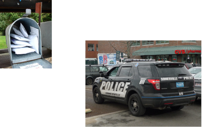 Collage by Jason Pramas, CC-BY-SA 2.0. Mailing Junk back to Junk Mailers by Oran Viriyincy is licensed under CC BY-SA 2.0. Somerville PD Ford Police Interceptor Utility by Jason Lawrence. CC-BY 2.0.