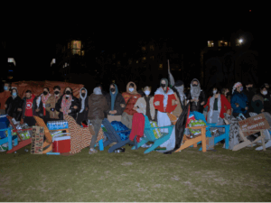 Protestors defend Northeastern University pro-Palestinian encampment. Photo courtesy of Axelle Yanakakis-Carroll and the You Are Here team at WERS 88.9. Republished with permission.