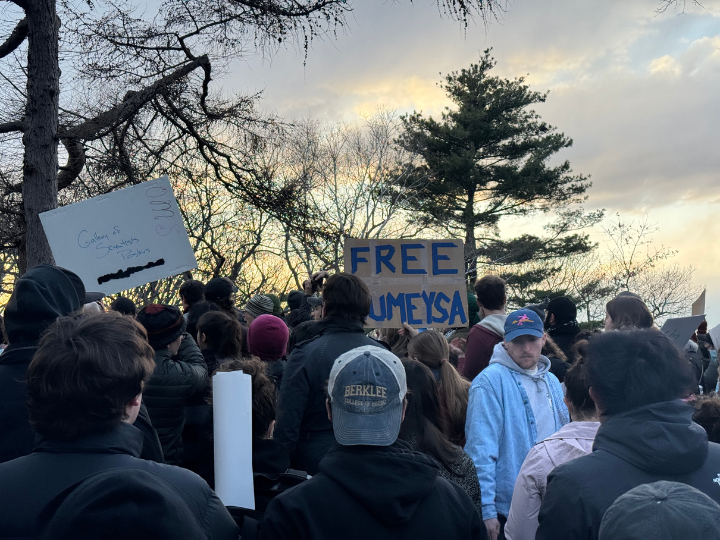 Democracy activists protest the arrest of Tufts student Rumeysa Ozturk by ICE at a protest in Somerville's Nathan Tufts Park, March 26, 2025. Photo by Gabriel Martins. Copyright 2025 Gabriel Martins.