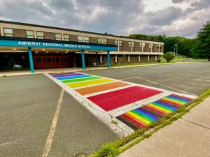 The rainbow crosswalk at Amherst Regional Middle School. Photo: Art Keene. Used with permission.