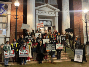 Somerville for Palestine celebrates the 9-2 victory at Somerville City Hall. Photo courtesy of Somerville for Palestine.