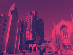 Boston University. Photo by Daderot, Creative Commons CC0 1.0 Universal Public Domain Dedication. Modified by BINJ Staff using the paid BINJ Canva account and downloaded on November 13, 2025.